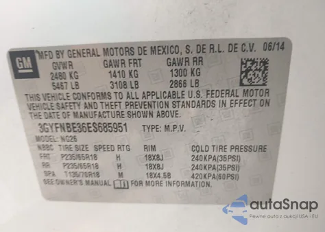 2014 Cadillac Srx Luxury Collection from USA, damaged, VIN 3GYFNBE36ES685951